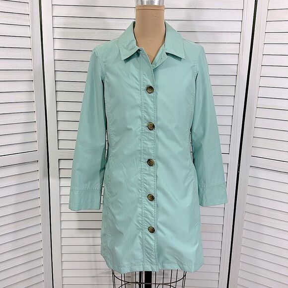 Lands’ End Trench Coat Size XSP Overcoat Jacket Teal Blue - Picture 2 of 13